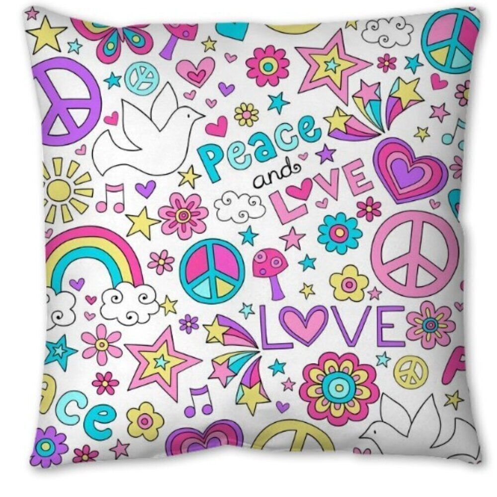 Love Peace Psychedelic Notebook Doodles Decorative Pillow Case 18x18